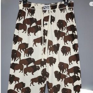 Lazy One Buffalo Lounge Pj Pants Adults Medium Brown Ivory Sleepwear 100%
Cotton